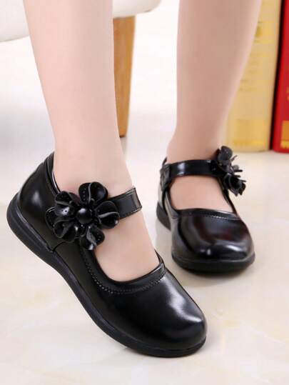 Zapatos para niños, zapatos para niñas, zapatos de princesa de suela blanda, estilo de primavera y otoño 2025 a la moda, suela blanda con lazo y cierre de gancho, zapatos negros para bebé y escuela primaria para actuaciones