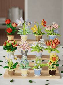 Rose Sunflower Secret Realm Flower Language, Building Blocks Flower Pot Planting, Handmade Ornaments, Plant Potted Plants, Girl Gifts,Eternal Flower Building Blocks,Freehand Potted Building Blocks - Romantic DIY Home Decor With Everlasting Flowers, Versatile And Original Gift Idea,Valentine's Day Gift,Birthday Gift.Gift Set With 2500+ Particles.Disply Riser. - Multicolor - View 3