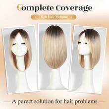 4x2.5 蕾丝发饰，手工制作，女士适用 - 合成材质，直发，渐变金色，窗帘刘海，自然造型，为稀疏头发增添蓬松感和时尚感，基本款，易于佩戴，无需缝纫，适合稀疏头发的发饰 - 漸變金色 - 查看 8