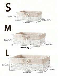1pc/3pcs Woven Desktop Storage Basket, Suitable For Snacks, Cosmetics, Toys And Other Household Items, Multifunctional Fabric Storage Box For Coffee Table Or Key Basket, Desktop Decor Storage Basket, Handmade Woven Storage Basket With Lining, Holiday Decor Gift Storage, Ideal Gift Basket - White - View 3