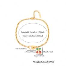 1pc Simple Classic Double Heart Hollow Initial Cherry Pendants Golden Stainless Steel Chain Anklets For Women