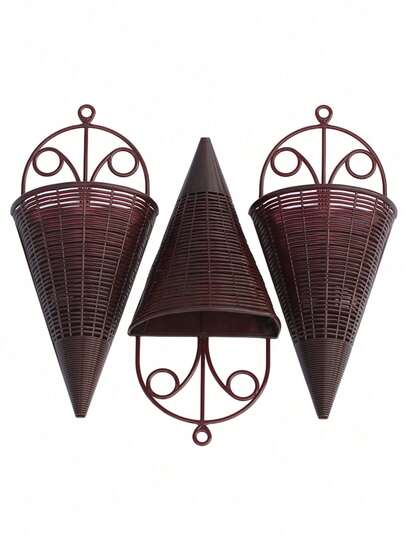 3/1 件乡村风格塑料吊篮花盆 - 三角形卷轴图案壁挂艺术花盆，室内/室外装饰吊篮花盆，适用于家居、花园、人造吊篮、花园装饰、三角篮形状、精细编织工艺