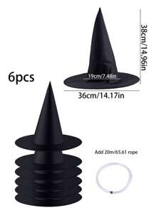 6pcs Halloween Witch Hat, Wizard Witch Hat, Wall Hanging Decor, Door Decoration, Room Background Decor, Tabletop Backdrop, Masquerade Party, Birthday Party Supplies
