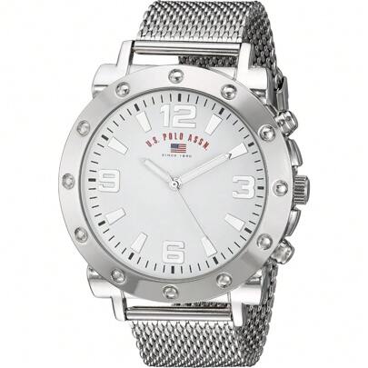 Local Shipping 2025 New. Men's Silver Mesh Watch  White Dial  Textured Strap  48mm Case  Fits Wrists 5.5" To 8",Classic Analog Quartz Timepi