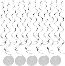 MEIJUANAAGold Hanging Swirl Decorations 30 Pcs, Party Swirl Decorations -Twin Tails Ceiling Swirl Foil Decorations, Gold Party Decor Wedding/Shower/Birthday Party//New Year Decorations - 銀色 - 查看 1