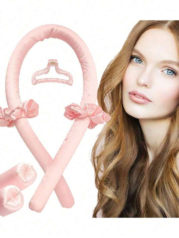 Heatless Curling DIY Hair Tool Headband Set To Sleep In With Hair Clips And Scrunchie, Overnight Hair Wrap Curls Styling Kit For Long Hair Thick, Thin, Curly, Or Straight Hair. Pink Accessories ,Heatless Hair Curler
