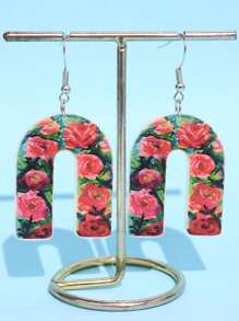 1 par de aretes colgantes acrílicos con diseño de flor y forma de herradura, elegantes, de alta gama, exquisitos, únicos y coloridos, adecuados para el atuendo diario de la mujer, festivales y fiestas