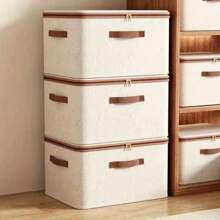 2-pack opbergbakken met ritssluiting, stoffen opbergmanden met deksel, opvouwbare, wasbare kastplank, kledingorganizer en handgrepen (beige)