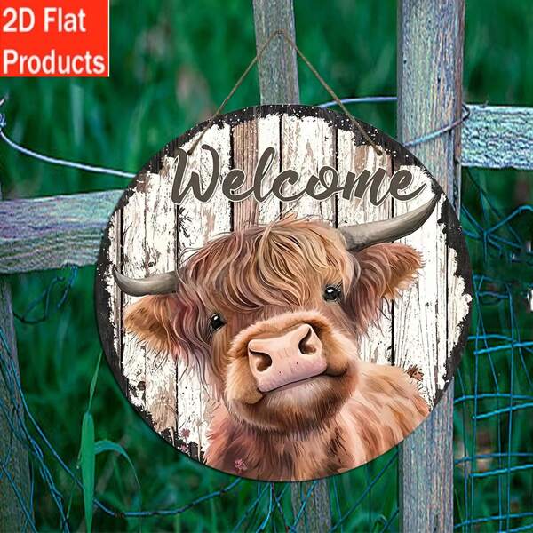 1pc Wooden Welcome Sign, Farmhouse Decor, Front Door Wall Hanging Welcome Sign, Porch Decor, Cow Welcome Sign, Indoor Outdoor Holiday Decoration, Housewarming Gift For Loved Ones, Wall Hanging