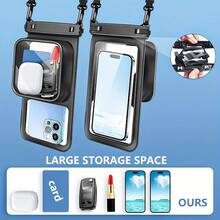 1 个防水手机袋，3D 设计，厚壳友好，透明塑料干燥袋，适用于 8 英寸智能手机，配有颈带，适合海滩、巡游和旅行，潜水手机干燥袋，防水手机袋，带触摸屏功能的防水手机袋，通用水下摄影防水袋，适用于各种智能手机。