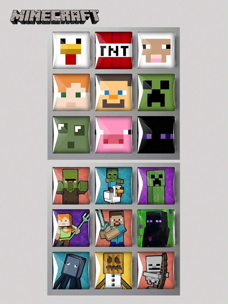 Minecraft 9PCS Minecraft Official Cute Fridge Magnets Set Creeper Steve Enderman Zombie 2 Styles Glass Decor For Kitchen Living Room Collector's Gift For Christmas Halloween Birthday Perfect For Fans Family & Friends