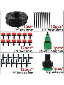 滴灌系统，微型花园滴灌系统，带 1/4 英寸管道和可调节喷雾喷嘴，温室、庭院、草坪、植物自动浇水系统