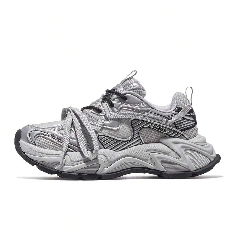 CAMEL CROWN Tênis Esportivos Casuais Femininos, Tênis de Corrida Estampados com Céu Estrelado para Primavera/Verão, Tênis Esportivos Versáteis e Respiráveis com Plataforma, Tênis de Corrida Absorventes de Impacto, Calçados de Lazer - Prata/Cinza Trigo Sarraceno - Visão 1