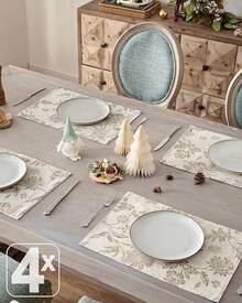 JINCHAN Linen Floral Fall Placemats Set Of 4 Cloth Table Mats Rustic Cottagecore Jacobean Outdoor Seasonal For Kitchen Dining Table Decor Non-Slip Washable Tablemats 13x19 Inch Green - 花卉 | 灰褐色 - 查看 2