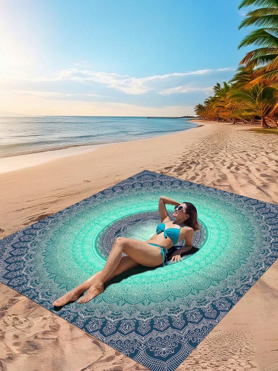 1 pieza Nueva Esterilla de picnic/Toalla de playa resistente al agua y a la arena con estampado digital de moda y diseño fresco, adecuada para campamentos y picnics al aire libre - Multicolor - Ver 1