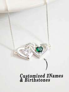 1pc Heart-Shaped Birthstone Bracelet, Personalized Birthstone Name Bracelet, Couples Name Bracelet, Friendship Bracelet, Valentine's Day Gift, Gift For Her, Customizable Birthstone - Silver - View 1