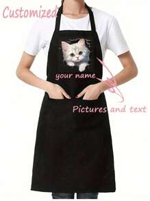 1pc Custom Apron Text And Personalized Photo, Waterproof Apron, Customized Funny Cooking Kitchen Apron, Customize Logo, Text, Chef Cook Apron, Ideal Gift For Valentine's Day, Father's Day, Mother's Day Birthdays, Anniversaries