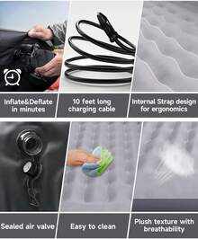 Truck Air Mattress Back Seat| Inflatable Car Camping Mattress Bed For Back Seat, SUV Blow Up Rear Seat Sleeping AirBed For Van Travel With Pump & Pillows - Xám - Xem 5