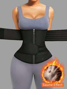 1pc Women's Waist Trainer, Waist Trimmer Belt, Sauna Sweat Waist Cincher, Sports Fitness Waist Trainer, Waist Cincher, Waist Slimming Belt, Abdominal Trainer - Black - View 1