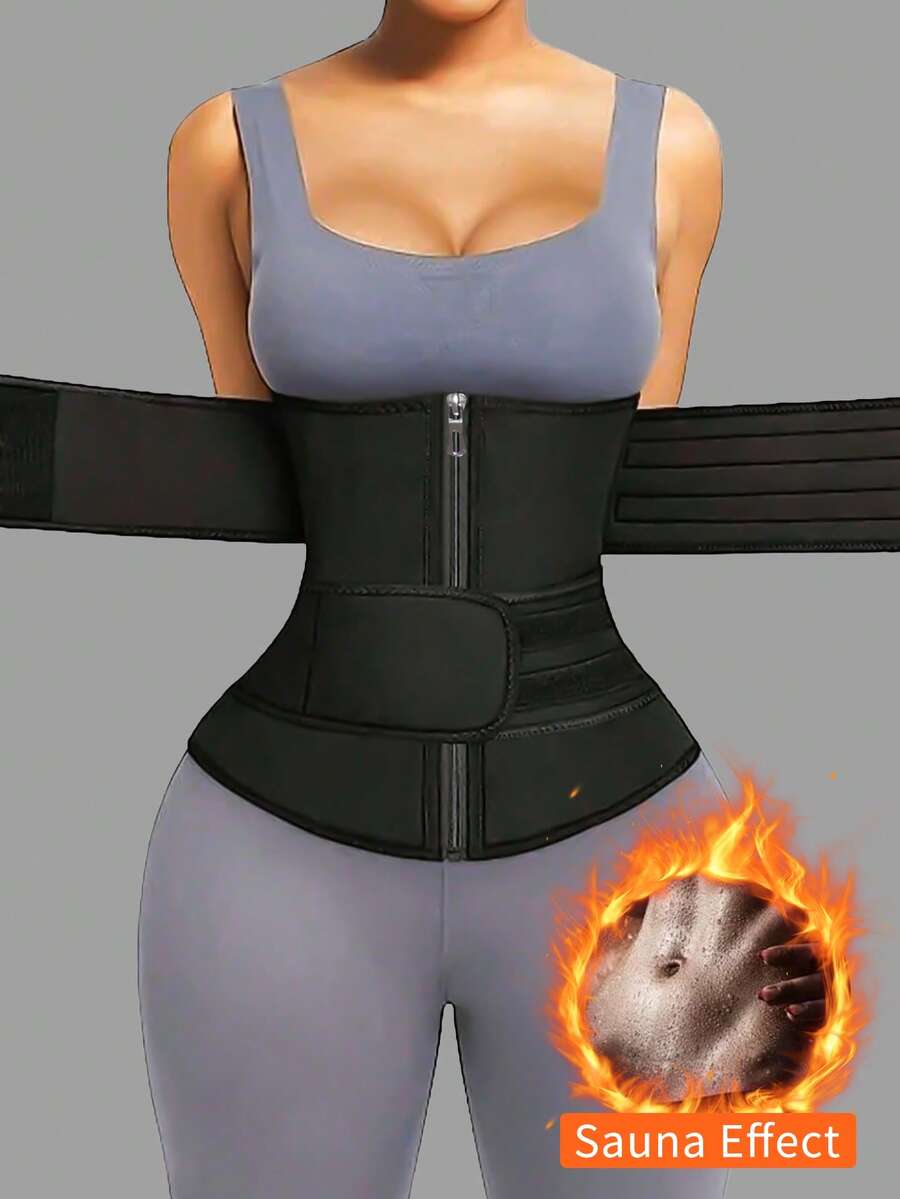 1pc Women's Waist Trainer, Waist Trimmer Belt, Sauna Sweat Waist Cincher, Sports Fitness Waist Trainer, Waist Cincher, Waist Slimming Belt, Abdominal Trainer - Black - View 1