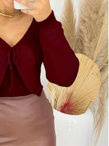 Women's Short Knitted Coat Long Sleeve, Stylish And Comfortable Autumn And Winter Fashion - Burgundy - View 2