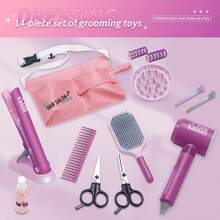 儿童角色扮演吹风机和直发器发型设计套装玩具，公主化妆美容沙龙装扮玩具套装，适合女孩的礼物