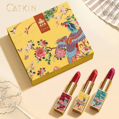  Set de regalo de 3 barras de labios CATKIN Summer Palace, labiales semimate, de larga duración de 24 horas, ligeros y suaves, ultra hidratantes