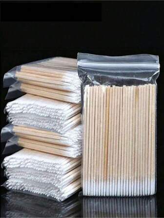 500/300/100 piezas Bastoncillo de limpieza de cabeza única, lápiz de precisión con palito de papel de maquillaje, ceja de madera, delineador de ojos, barra de labios, palito de limpieza de punta afilada, aplicador de extensiones de pestañas