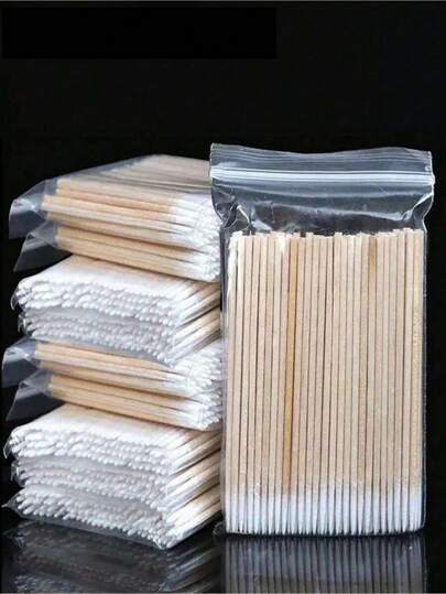 500/300/100pcs Single Head Cleaning Swab, Precision Pen Tip With Makeup Paper Stick, Wooden Eyebrow, Eyeliner, Lip Color, Pointed Tip Cleaning Stick, Eyelash Extension Applicator
