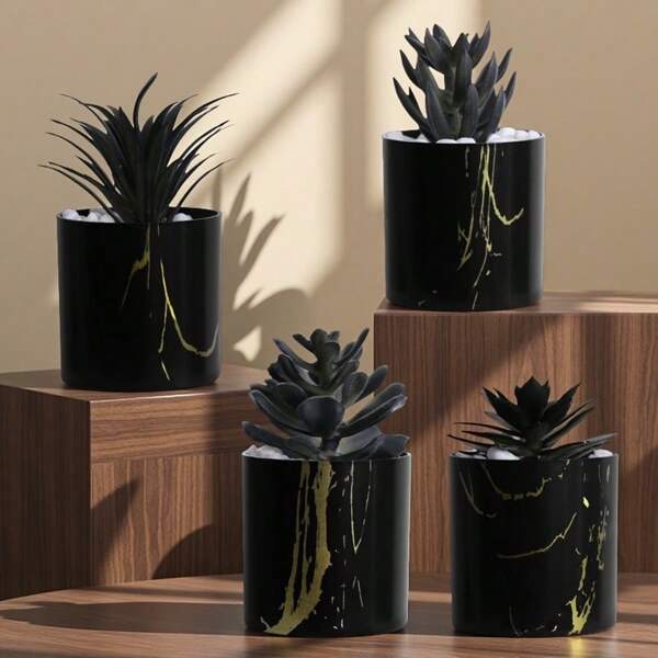4 Regalos de estilo gótico de Halloween - Planta suculenta negra artificial plantada en maceta - Plantas de simulación para actividades al aire libre, fiestas, cumpleaños, bodas, decoraciones, puertas de patios, comedores, salas de estar, dormitorios, decoración de jardín - Decoraciones navideñas