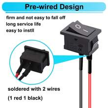 DaierTek Mini ON And Off Rocker Switch 12V 20A T85 2 Pin SPST Small ON Off 120V 10A Rocker Toggle KCD1 Switch Pre-Wired Black For Automotive, Car -10Pack