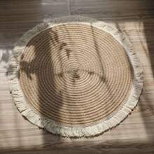 Tappeto rotondo in fibra naturale Xemussa con dettagli a nappine - perfetto per il soggiorno, la camera da letto e l'area studio, 80cm/45cm/40cm
