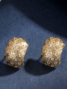 jealous young 1pair Glamorous Golden Micro-Inlaid Zirconia Rhombus Geometric Stud Earrings,Suitable For Daily Commute Wear - Yellow Gold - View 8