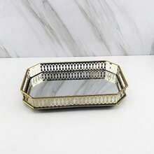 TFCFL Glass Vintage Metal Octagon Mirror Surface Tray Decorative Makeup Perfume Holder,Boho Vibes - Clear - View 2