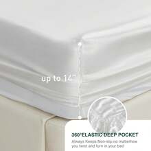 Satin King Sheet Sets - 4 Piece White Silky Satin Sheets King Size Bed Set With Deep Pocket, Luxury Silk Feel King Size Satin Sheet Set (1 Flat Sheet,1 Fitted Sheet,2 Pillow Cases) - 白色 - 查看 7