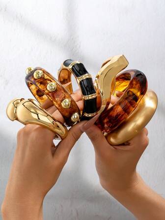 1 件美式欧式时尚粗袖口手镯套装，亚克力树脂手镯，女士时尚手镯首饰适合日常佩戴、派对、约会、送给妻子、女友、母亲的礼物。