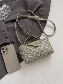 女士时尚休闲百搭撞色面料饺子包，简约尼龙方形包女士手提包，时尚手柄钱包，复古风格手提包，配有可拆卸肩带，适合少女、女大学生、新秀和白领人士的手提包，非常适合办公室、大学、工作、商务、通勤 - 綠色 - 查看 5