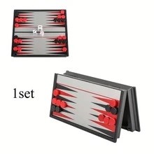 1 套迷你磁性国际象棋棋盘游戏，小型便携式折叠国际象棋旅行套装，经典西洋双陆棋套装