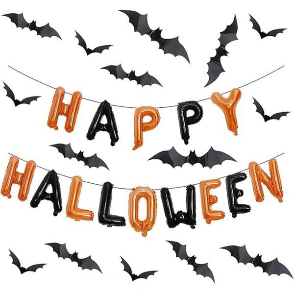 Pancarta con globos de 40,64 cm de "Feliz Halloween" - 14 piezas | Pancarta de "Feliz Halloween" para decoraciones de fiesta de Halloween | Globos de papel de aluminio naranja y negro de "Feliz Halloween" para suministros de fiesta de Halloween, fotomatón de Halloween, regalos de Halloween