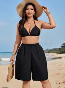 Swim Lushoire Short de plage casual mi-cuisse pour femmes grande taille, couleur unie
