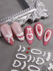 2pcs 5D Embossed Cake Cream Nails Art Stickers French Lace Skirt Edge Cute Cream Stripes Strawberry Cherry Bow Nail Decals Kawaii Heart Cream Nail Art Decoration Self-Adhesive Stickers DIY Nail Supplies