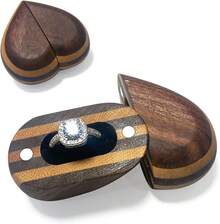 Engraved Flip Wooden 2 Ring Box Wedding -Rustic Vintage Solid Wood Rectangle Jewelry Storage Box - màu đen - Xem 13
