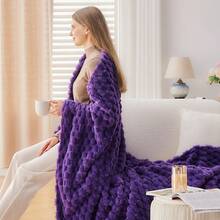 Super Soft King Blanket Pink Premium Silky Flannel Fleece 3D Ribbed Jacquard Lightweight Bed Blanket All Season Use (Pink Ribbed, King(90"X110")) - 紫色 - 查看 4