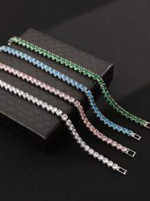 1pc Round Cubic Zirconia Bracelet, Fashionable Minimalist Unisex Daily Wear