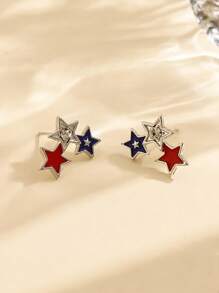1 Pair Of American Independence Day Bow Stud Earrings Fashion European And American Style Love Earrings Personalized Party Earrings