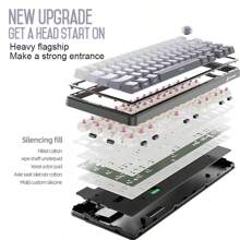 ATTACK SHARK ATTACK SHARK X66 Teclado Mecânico Sem Fio com Botão de Volume, Teclado Gamer 60% Bluetooth/2.4GHz/Com Fio, Backlight RGB, Teclas Coloridas Tri-Color PBT OEM, 66 Teclas Substituíveis a Quente para PC