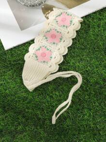 1pc Handcrafted Crochet Cherry Blossom Headband - Sweet Lace-Up Braided Bandana, All-Match Floral Hair Accessory For Women, Vintage Style With Pink And White Flowers, Cute Hair Accessory | Laceup Headband | Crocheted Flowers, Hair Accessories Fashion Hair Accessories Classic Hair Bands