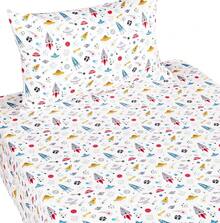 Planet Spaceship Rocket In Universe Cotton Cozy Twin Bed Sheet Set, Flat Sheet & Fitted Sheet & Pillowcase Natural Bedding Set (Space, Twin) - 黑與白 - 查看 2