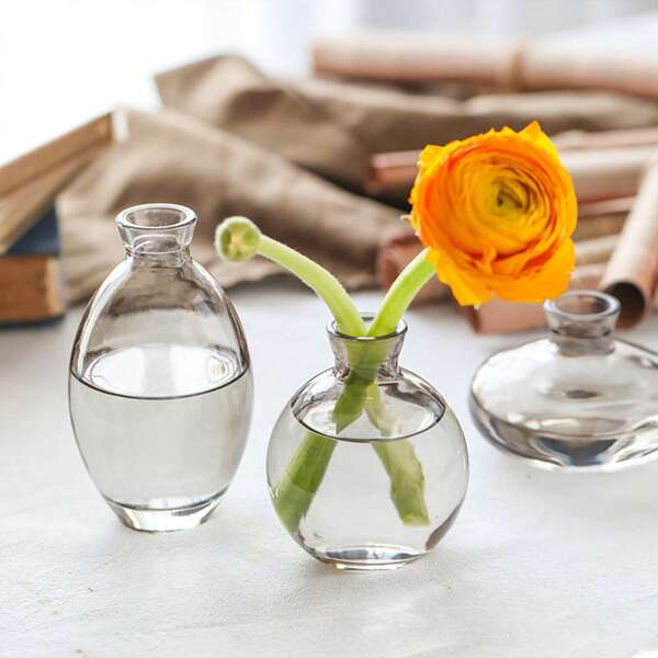 1 pieza de Jarrón de cristal de flor transparente - Jarrones vintage hechos a mano para una sola rosa, centro de mesa para bodas, decoración para despedida de soltera, decoración minimalista del hogar, decoración de mesa (Decoración estética de sobremesa en miniatura)