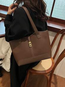 Bolsa de Ombro Casual Feminina com Zíper e Estampa Mesclada, de Grande Capacidade para Uso Diário